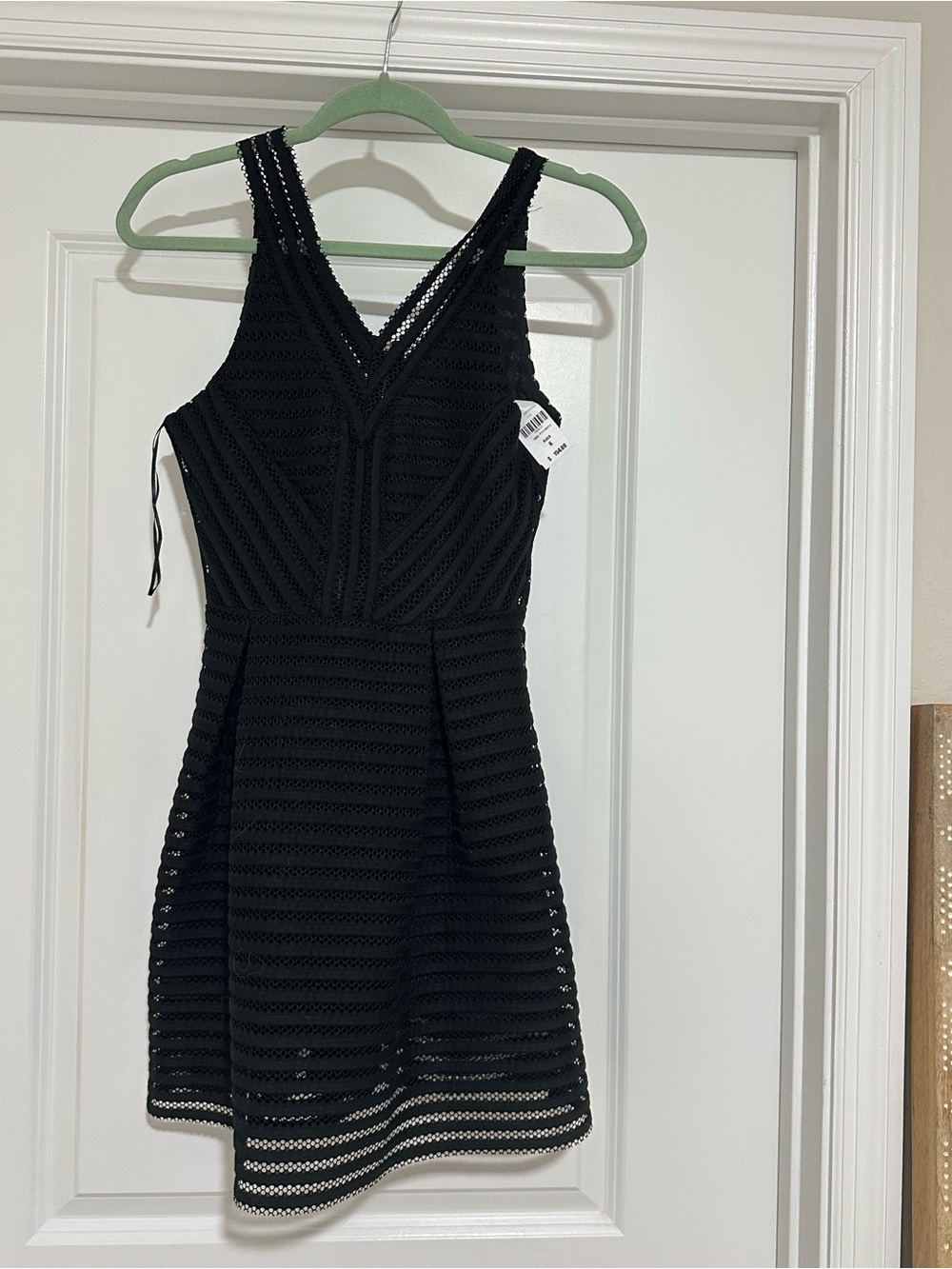 LF Black Striped Crochet Fit & Flare Mini Dress